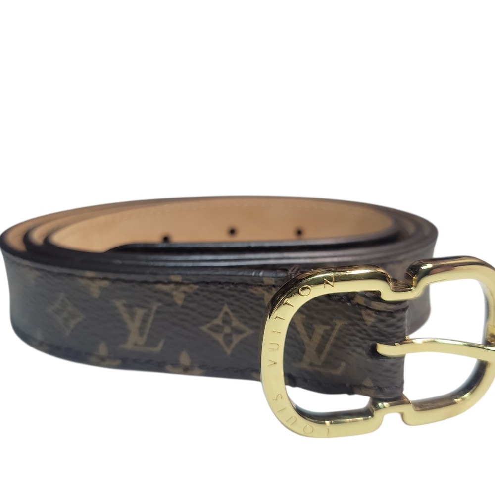 Louis Vuitton Dark Brown Monogram‎ Belt with Shiny Gold Buckle